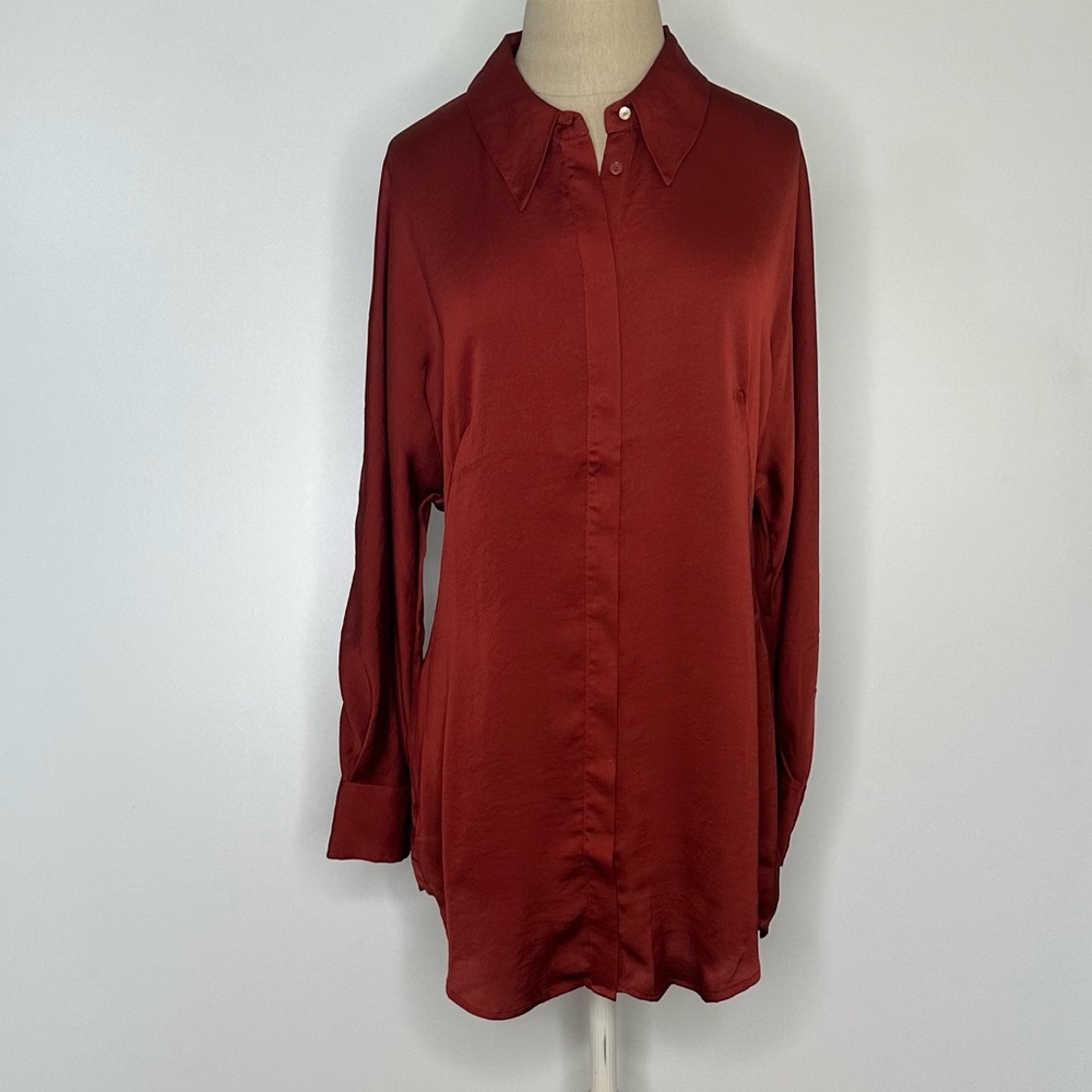 Mango silky button down shirt burn red/orange size medium